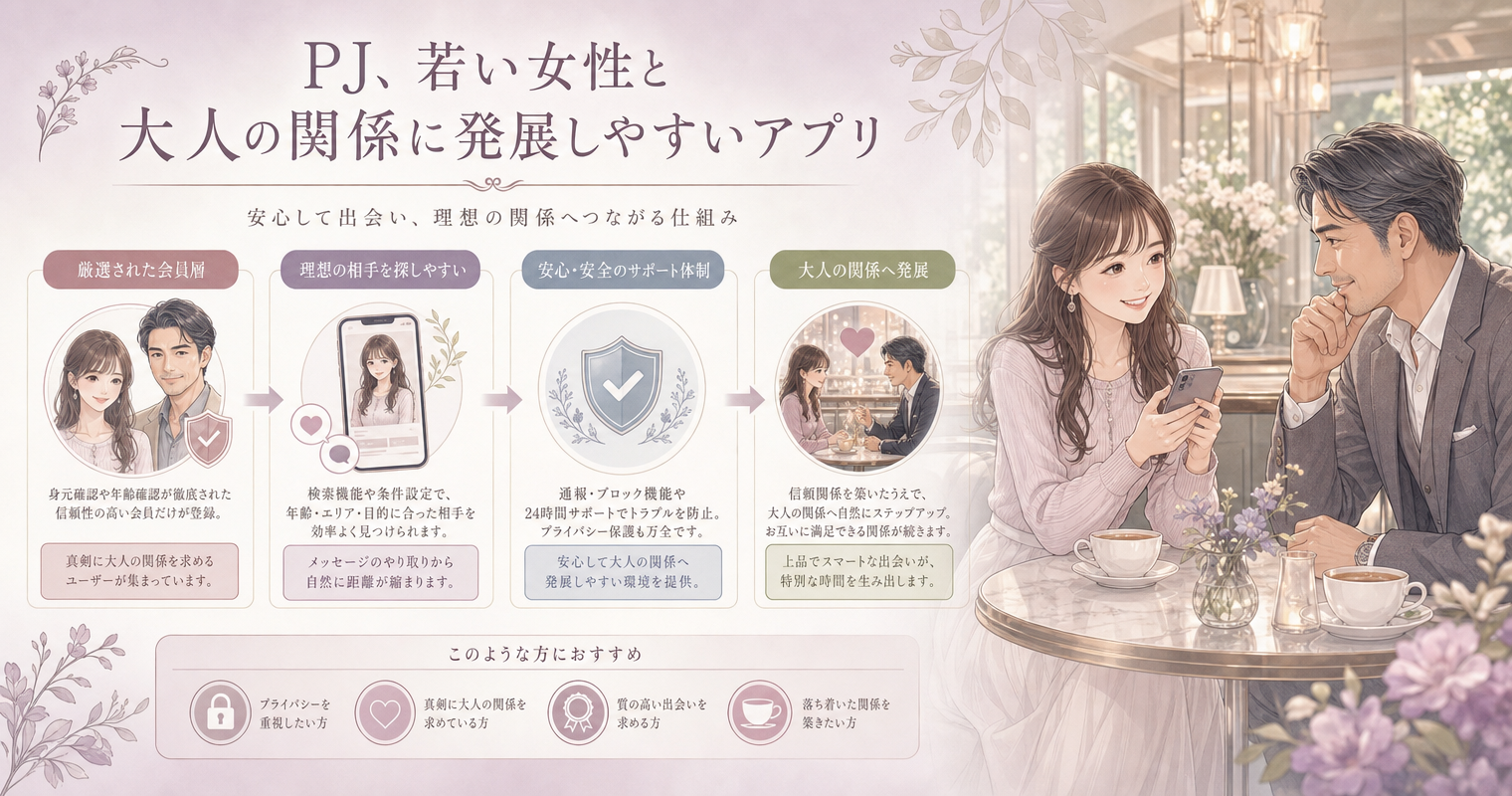 第3位：PJ、若い女性と大人の関係に発展しやすいアプリ