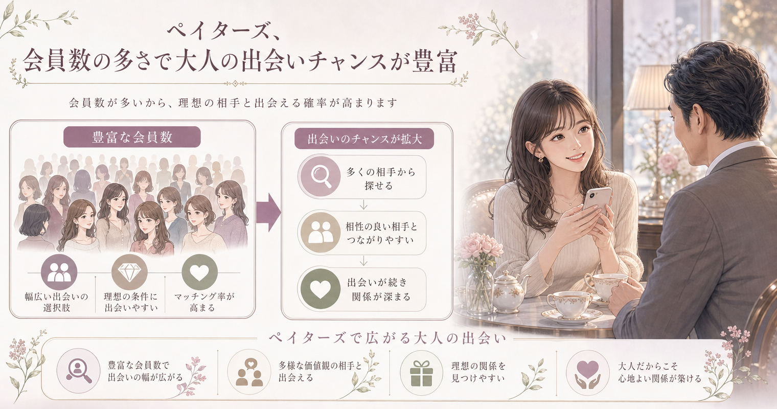 第4位：ペイターズ、会員数の多さで大人の出会いチャンスが豊富