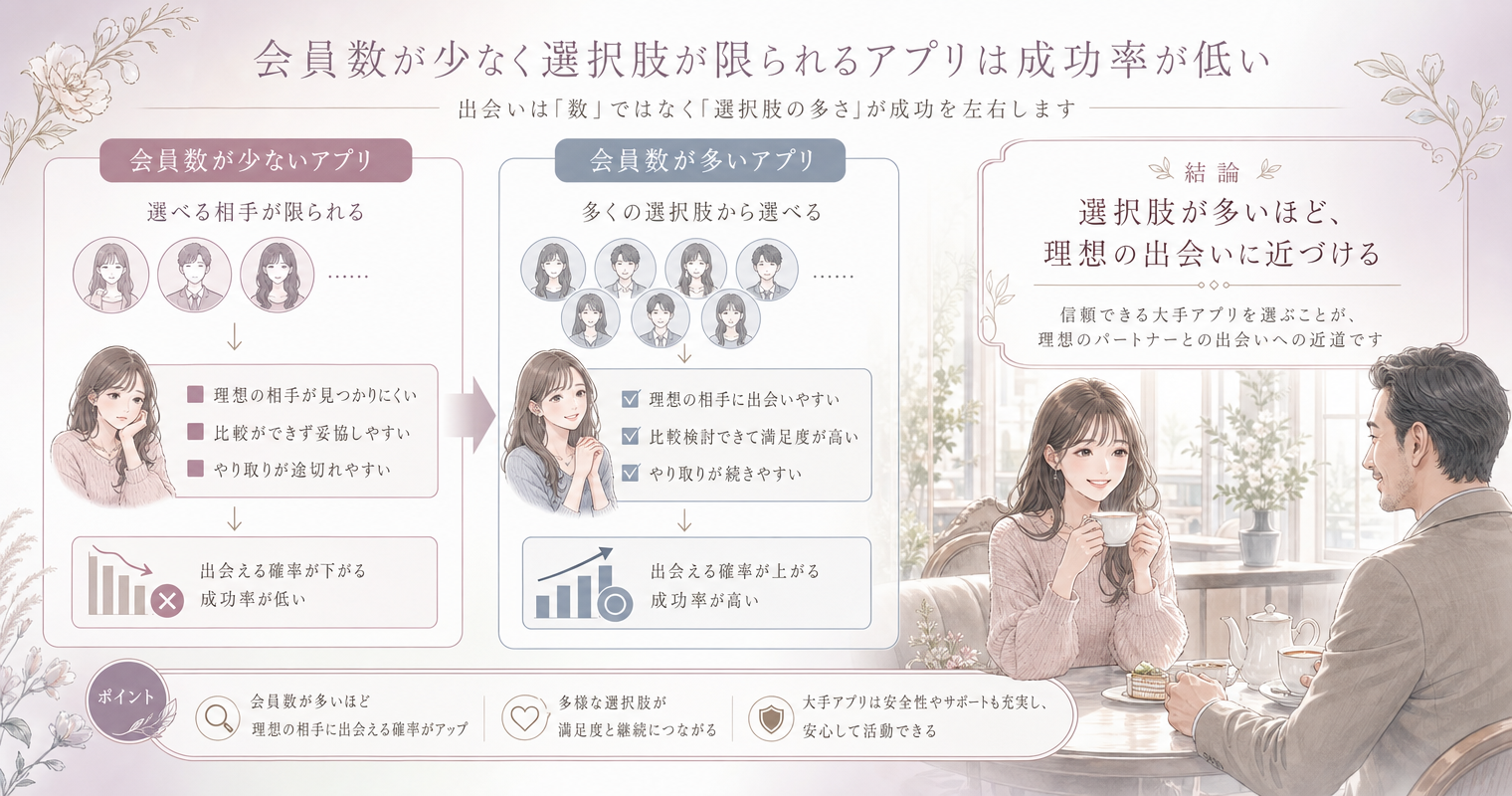 会員数が少なく選択肢が限られるアプリは成功率が低い