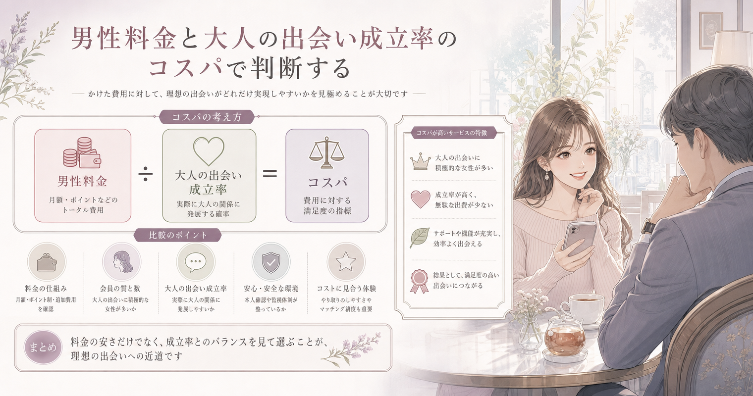男性料金と大人の出会い成立率のコスパで判断する