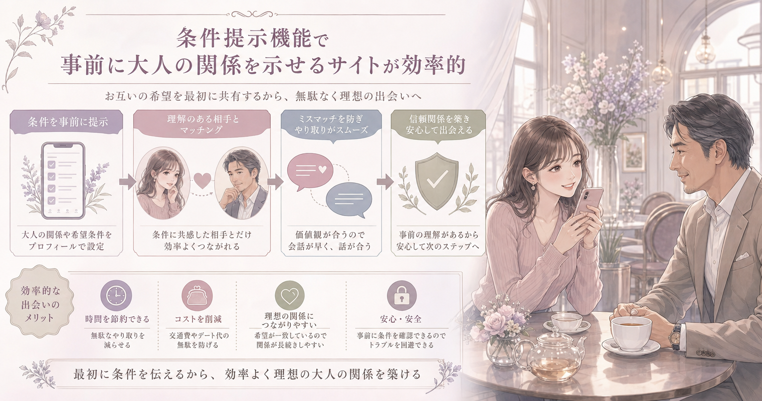 条件提示機能で事前に大人の関係を示せるサイトが効率的