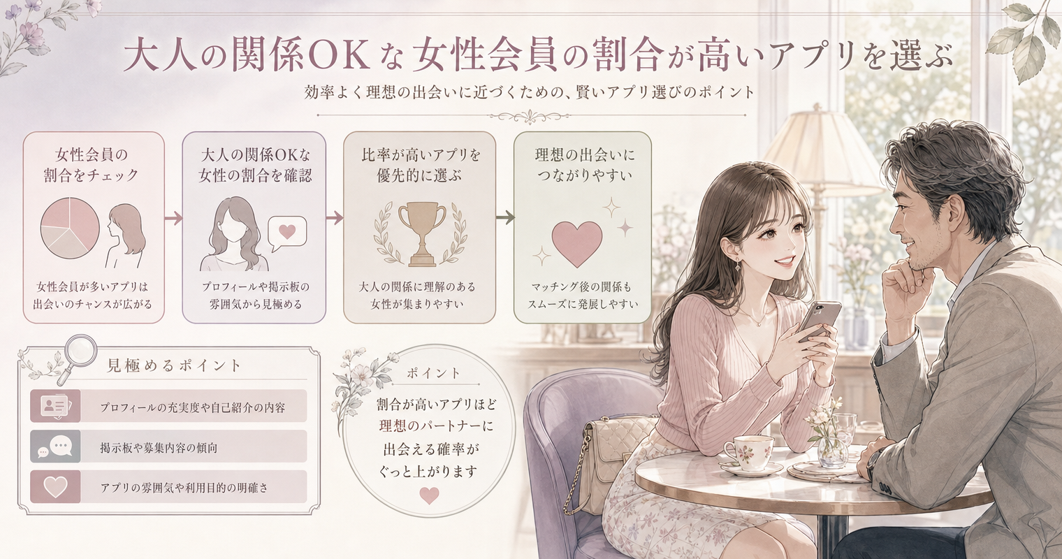 大人の関係OKな女性会員の割合が高いアプリを選ぶ